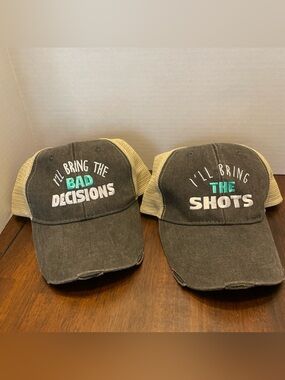 Set of 2 Trucker Caps - Piper Lou - 'Bad Decisions' & 'The Shots' Couples BFF